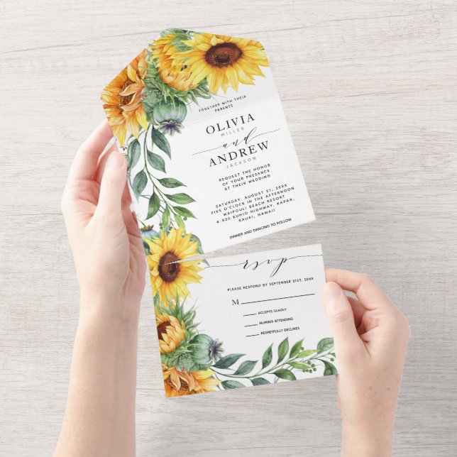 Invitation Tout En Un Mariage d'aquarelle de tournesol rustique (Déchirure)