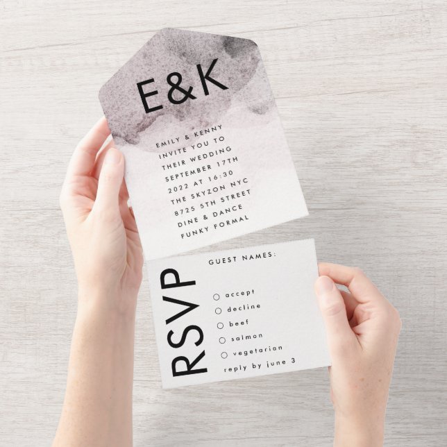 Invitation Tout En Un Mariage d'aquarelle d'encre noire ultra moderne (Déchirure)