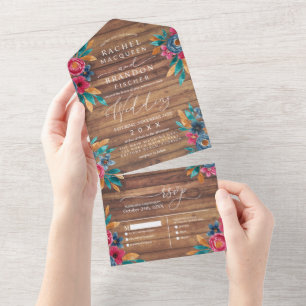 Invitation Tout En Un Mariage d'aquarelle en bois rustique
