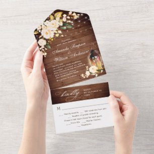 Invitation Tout En Un Mariage d'aquarelle en bois rustique Rose