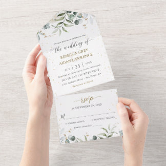 Invitation Tout En Un Mariage d'aquarelle fleurie verte