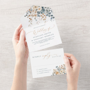 Invitation Tout En Un Mariage d'aquarelle florale moelleuse