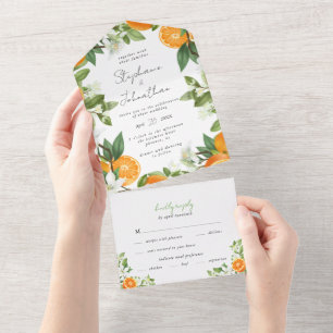 Invitation Tout En Un Mariage d'aquarelle mandarin orange