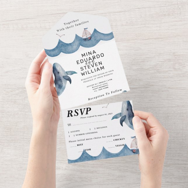 Invitation Tout En Un Mariage d'aquarelle marine (Déchirure)