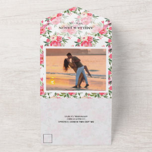 Invitation Tout En Un Mariage d'aquarelle Pink Peonies