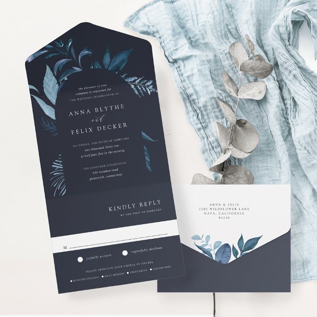 Invitation Tout En Un Mariage d'arc bleu d'hiver Azure (Créateur téléchargé)