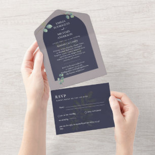 Invitation Tout En Un Mariage d'arc Eucalyptus 3in1 vert RSVP