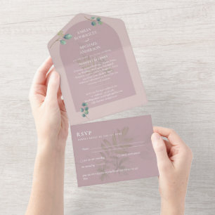 Invitation Tout En Un Mariage d'arc Eucalyptus 3in1 vert RSVP
