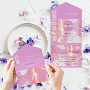 Invitation Tout En Un Mariage d'art Abstrait Pink Pastel