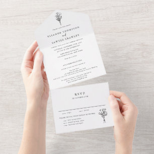 Invitation Tout En Un Mariage d'art minimaliste de la ligne de bouquet f