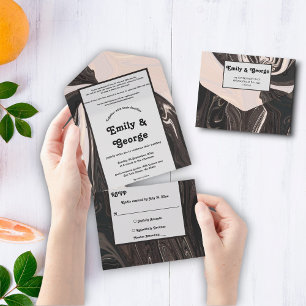 Invitation Tout En Un Mariage D'Art Noir Et Blanc Contemporain Minimal