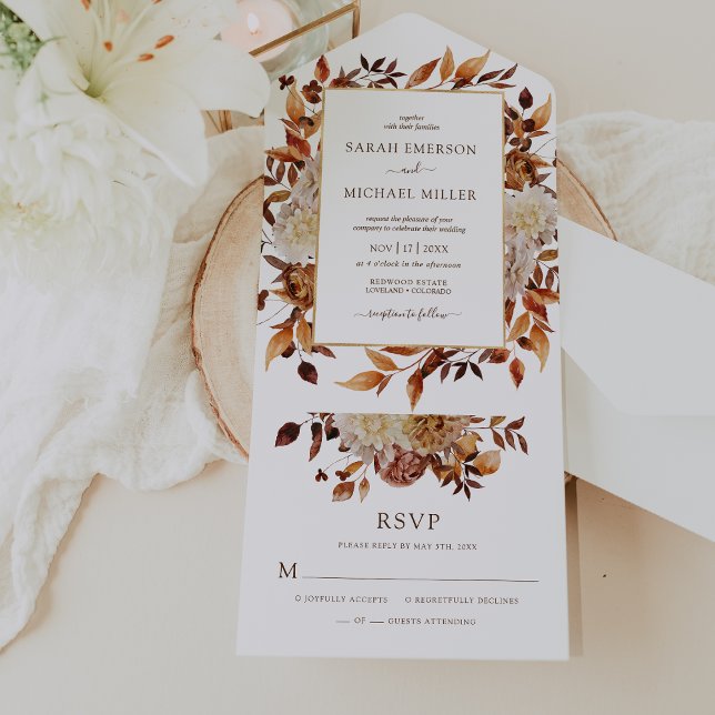 Invitation Tout En Un Mariage d'automne (Rustic Fall Leaves Wedding All In One Invitation by Painted Paperie
)