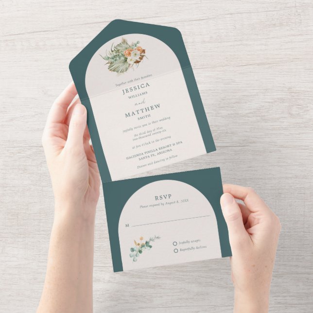 Invitation Tout En Un Mariage d'automne aux fleurs rustiques et boho (Déchirure)