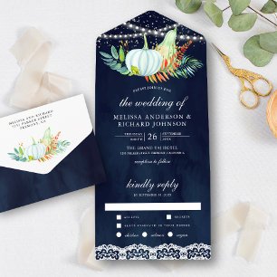 Invitation Tout En Un Mariage d'automne citrouilles blanches en dentelle