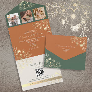 Invitation Tout En Un Mariage d'automne en Terracotta Rustique Vert Oliv
