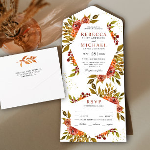 Invitation Tout En Un Mariage d'automne floral orange brûlé rustique