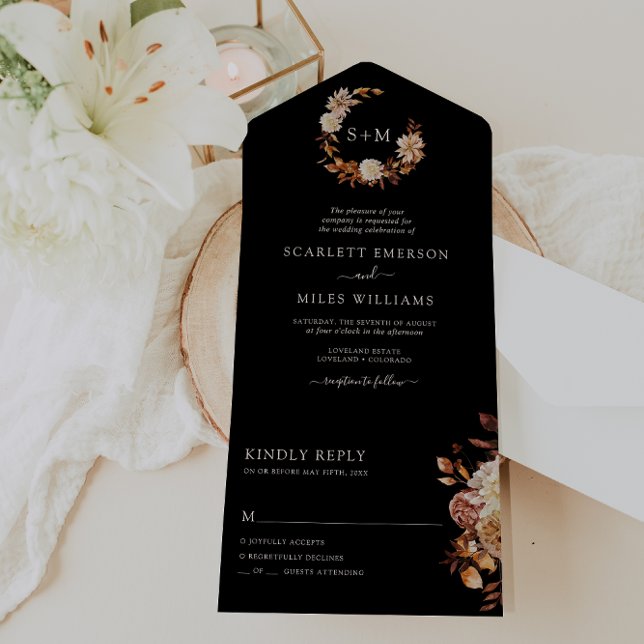Invitation Tout En Un Mariage d'automne noir (Black Fall Wedding All In One Invitation
)