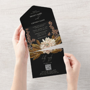 Invitation Tout En Un Mariage de automne d'aquarelle noire florale d'aut