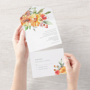 Invitation Tout En Un Mariage de automne d'aquarelle orange