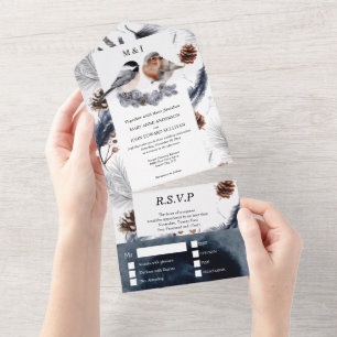 Invitation Tout En Un Mariage de automne de cône de pin d'oiseau de camp