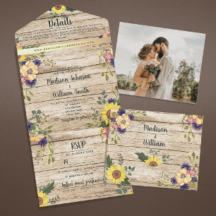 Invitation Tout En Un Mariage de automne de tournesol rustique