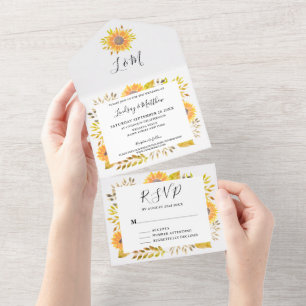Invitation Tout En Un Mariage de automne de tournesol rustique