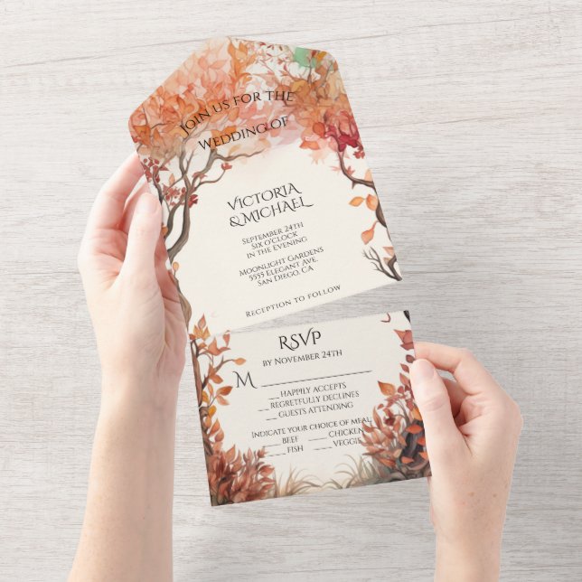 Invitation Tout En Un Mariage de automne des arbres d'automne (Déchirure)