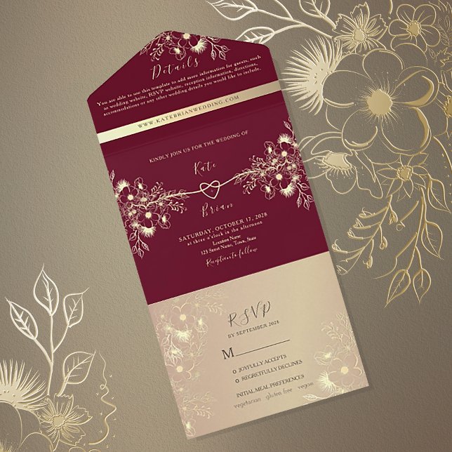Invitation Tout En Un Mariage de automne d'or de Bourgogne (Créateur téléchargé)