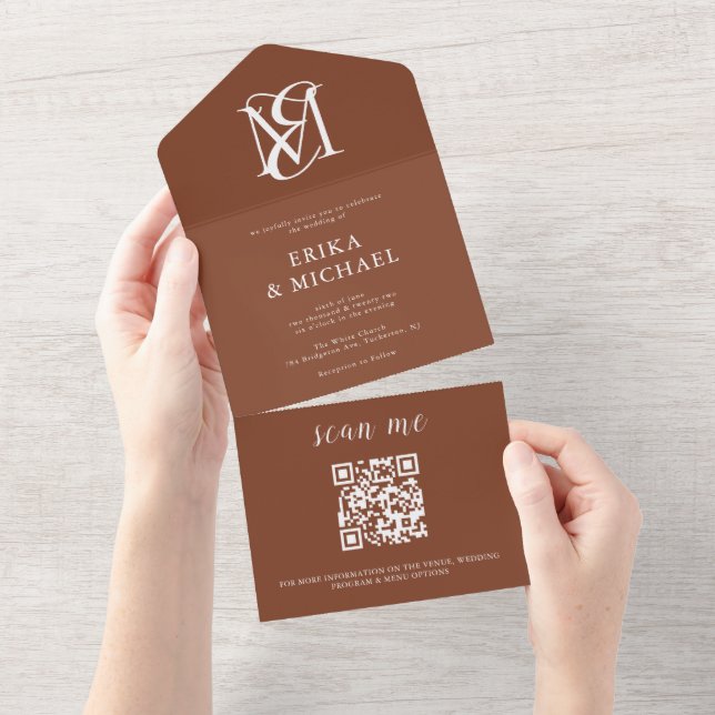 Invitation Tout En Un Mariage de automne élégant du monogramme de code Q (Déchirure)