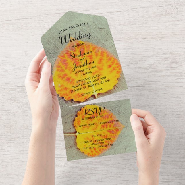 Invitation Tout En Un Mariage de automne Feuilles Automne Tout en une in (Déchirure)