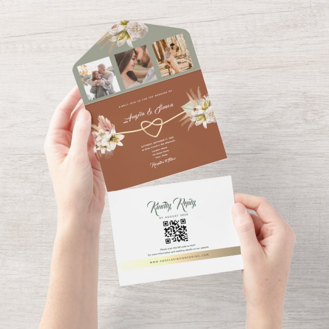 Invitation Tout En Un Mariage de automne rustique Earthy (Déchirure)