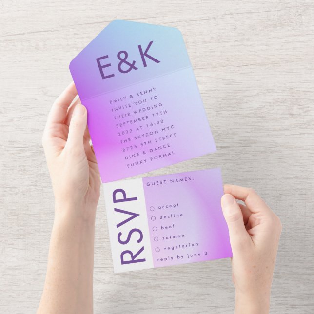 Invitation Tout En Un Mariage de automne violet ultra moderne (Déchirure)