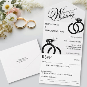 Invitation Tout En Un Mariage de bague diamant blanc et noir