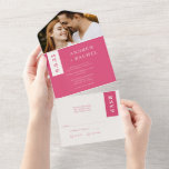 Invitation Tout En Un Mariage de blocs roses Fuchsia<br><div class="desc">Faire-part de mariage minimaliste avec blocs de couleur rose fuchsia qui accentue l'information importante sur l'invitation! Vous pouvez également ajouter votre photo. Parfait pour votre mariage de printemps ou d'été.</div>