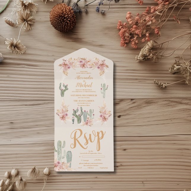 Invitation Tout En Un Mariage de Boho Desert Cactus (Créateur téléchargé)