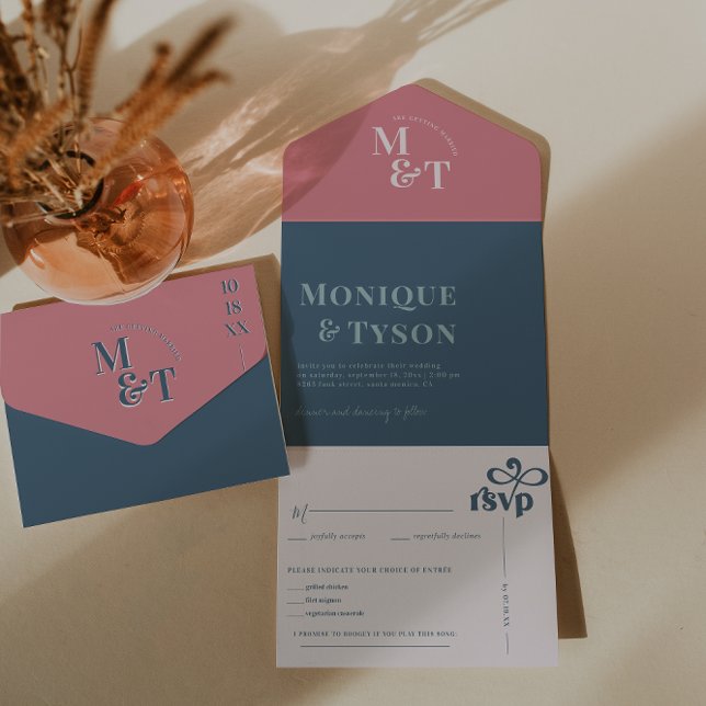 Invitation Tout En Un Mariage de bonbons rose et bleu en coton | (Créateur téléchargé)