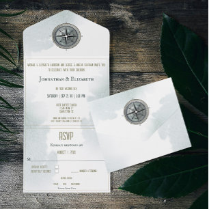 Invitation Tout En Un Mariage de boussole marine vintage