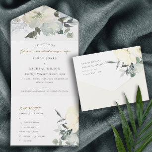 INVITATION TOUT EN UN MARIAGE DE BUNCH EN COULEUR D'EAU FLORALE BLANC EN