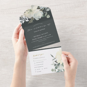 INVITATION TOUT EN UN MARIAGE DE BUNCH EN COULEUR D'EAU FLORALE NOIR DOU