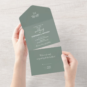 Invitation Tout En Un Mariage de calligraphie à branches vertes à taille