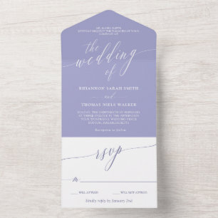 Invitation Tout En Un Mariage de calligraphie Delicate Lavender White