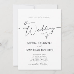 Invitation Tout en un Mariage de calligraphie gris charbon