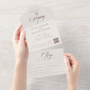 Invitation Tout En Un Mariage de calligraphie marron ivoire classique