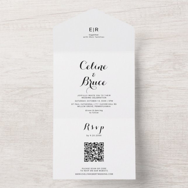 Invitation Tout En Un Mariage de calligraphie moderne (À l'intérieur)