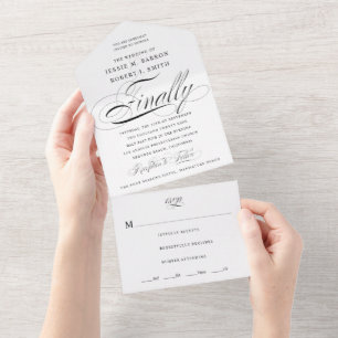 Invitation Tout En Un Mariage de calligraphie noir et blanc