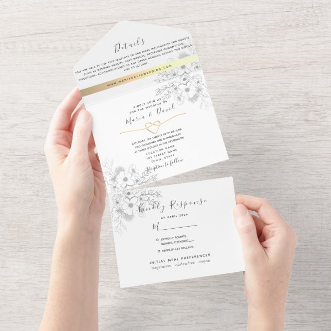 Invitation Tout En Un Mariage de calligraphie romantique (Déchirure)