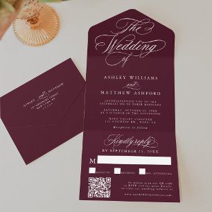 Invitation Tout En Un Mariage de calligraphie Tourbillonnant romantique 