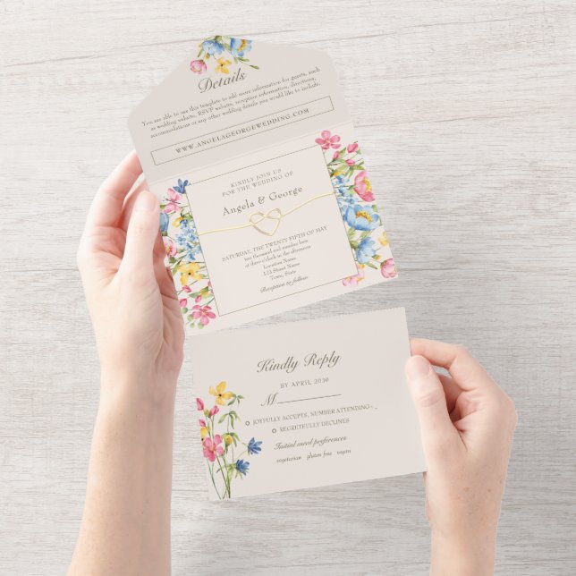 Invitation Tout En Un Mariage de campagne floral rustique (Déchirure)
