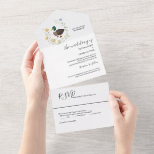 Invitation Tout En Un Mariage de canard colvert fleur sauvage