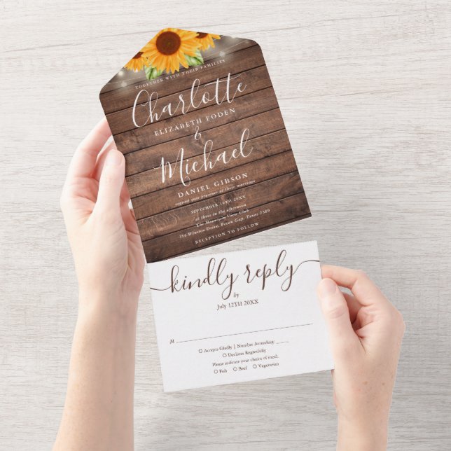 Invitation Tout En Un Mariage de Chaîne Rustique en Bois (Déchirure)